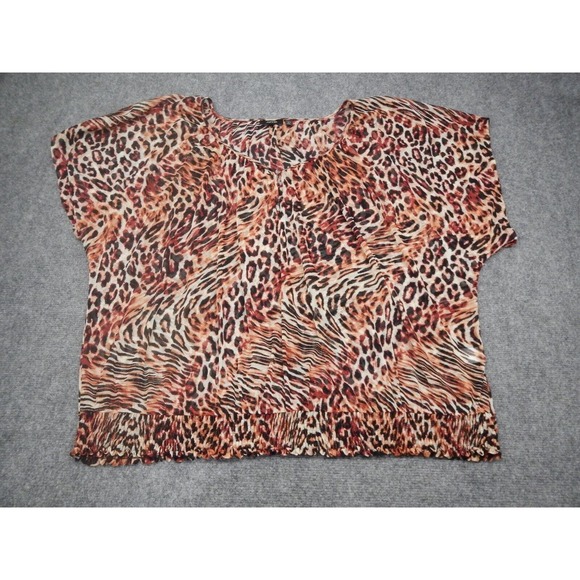 Apt 9 Blouse Top Women's Plus Size‎ 3X Leopard Print Cap Sleeve V-Neck Henley - Picture 1 of 8